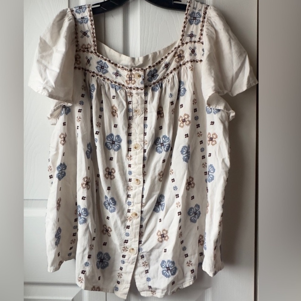 Torrid Embroidered Square Neck Flutter Short Sleeve Top Ivory Size 2X - Picture 4 of 10